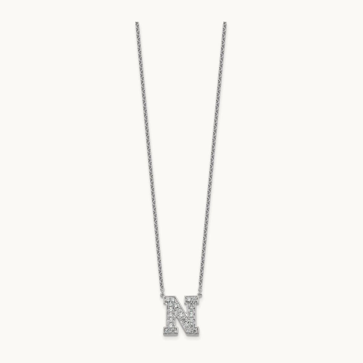 Initial Necklace — 14K White Gold, N, 5/8 ct