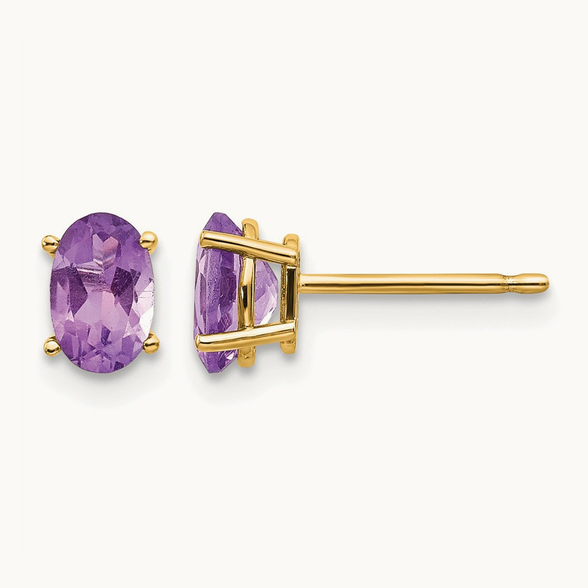 6x4 Oval February/Amethyst Post Earrings — 14K Yellow Gold