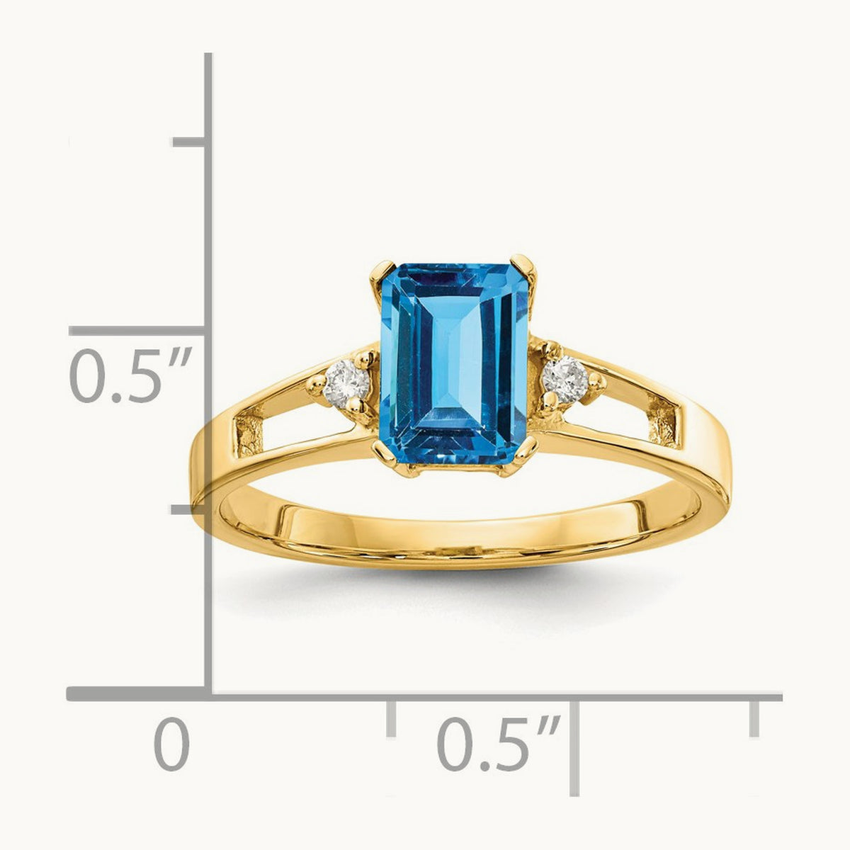 7x5mm Emerald Cut Blue Topaz A Diamond ring, 14K