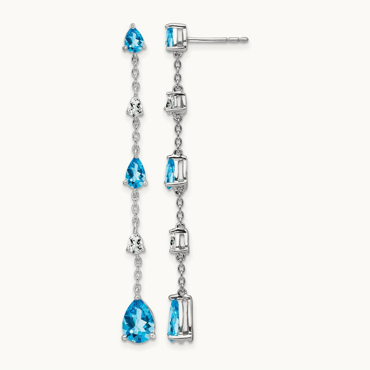 Blue Topaz and Topaz Dangle Earrings — 14K White Gold