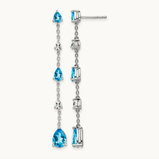 Blue Topaz and Topaz Dangle Earrings — 14K White Gold