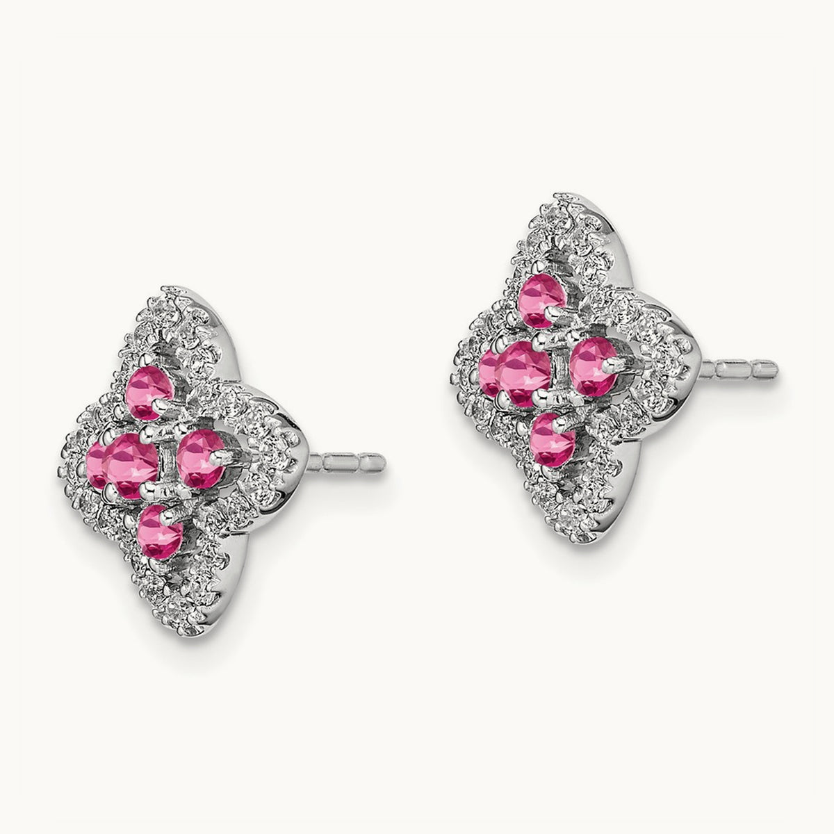 Created Pink Sapphire Post Earrings, 0.25 ct tw Lab-Grown Diamond