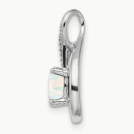 Created Opal and Lab-Grown Diamond Pendant — 14K White Gold