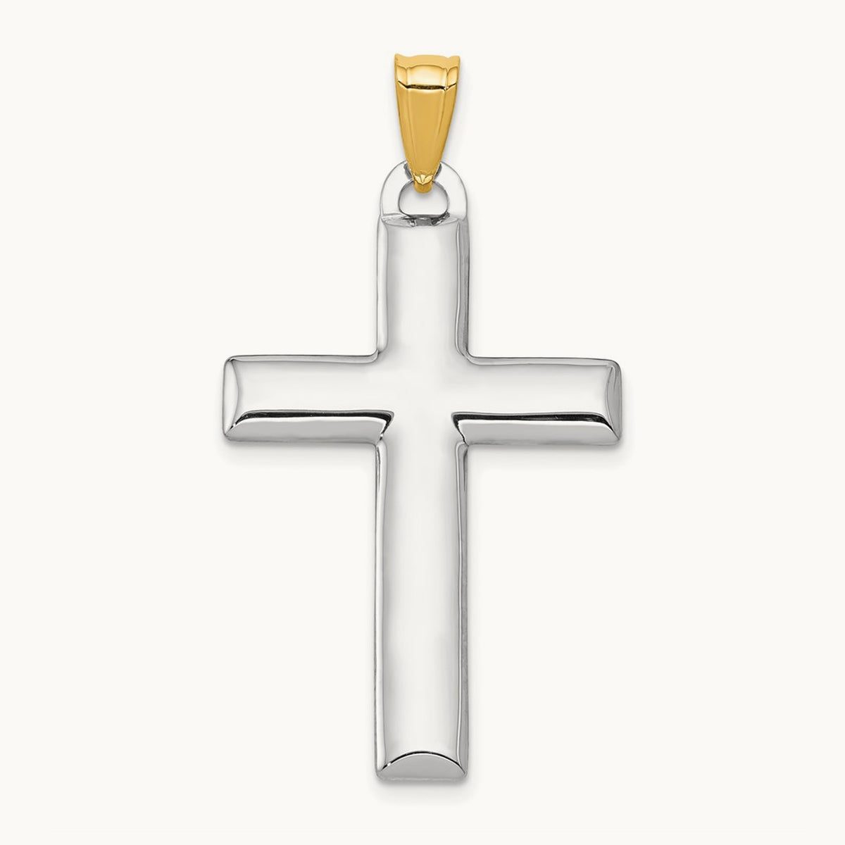 W/Rhodium Reversible Yellow/White Cross Pendant, 14K