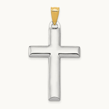 W/Rhodium Reversible Yellow/White Cross Pendant, 14K