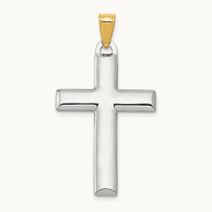 W/Rhodium Reversible Yellow/White Cross Pendant, 14K