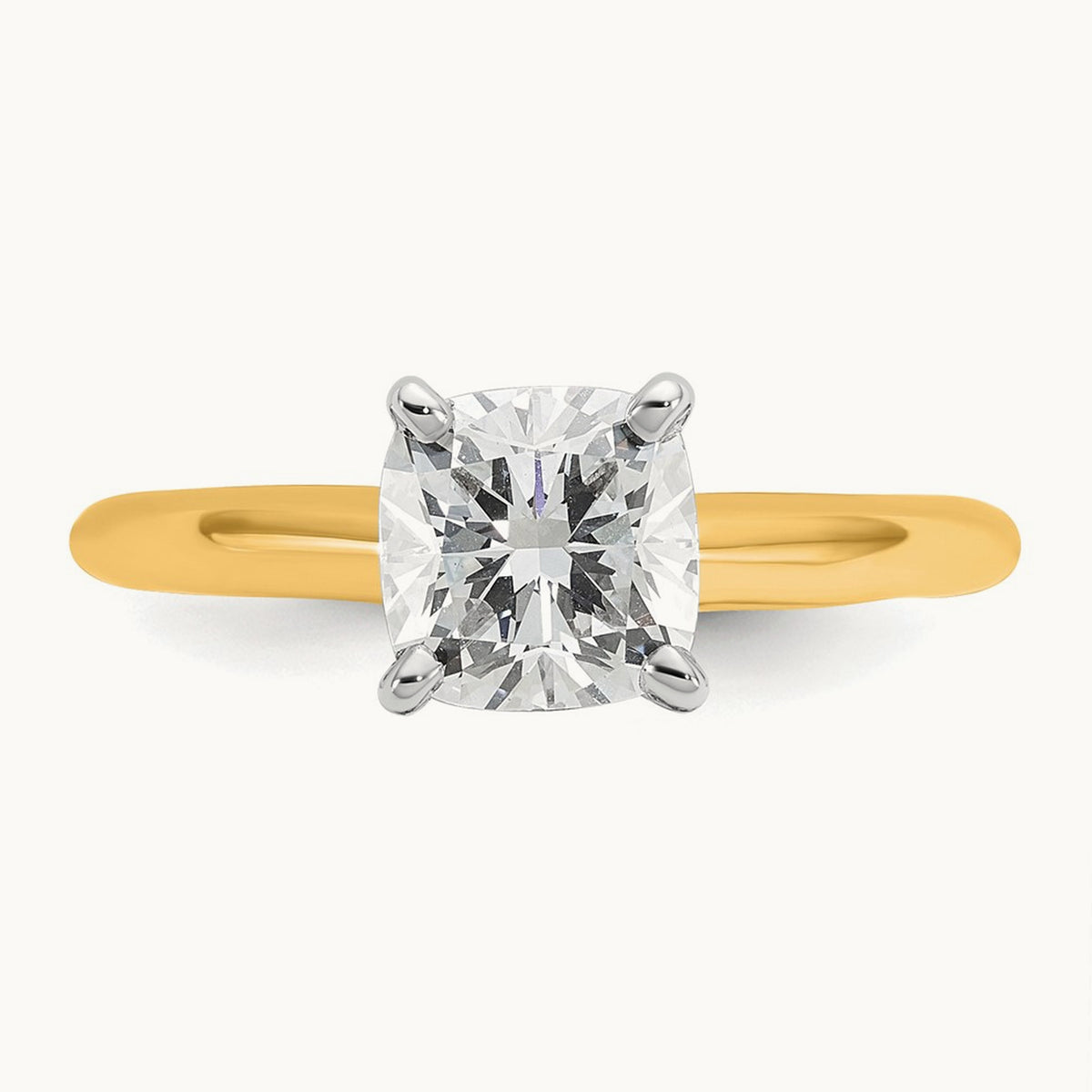 14ktt 1 1/2ct Cert Lab Grown Diamond VS+ F+ Cushion Comp Solitaire Eng Ring