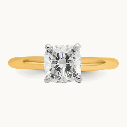 14ktt 1 1/2ct Cert Lab Grown Diamond VS+ F+ Cushion Comp Solitaire Eng Ring