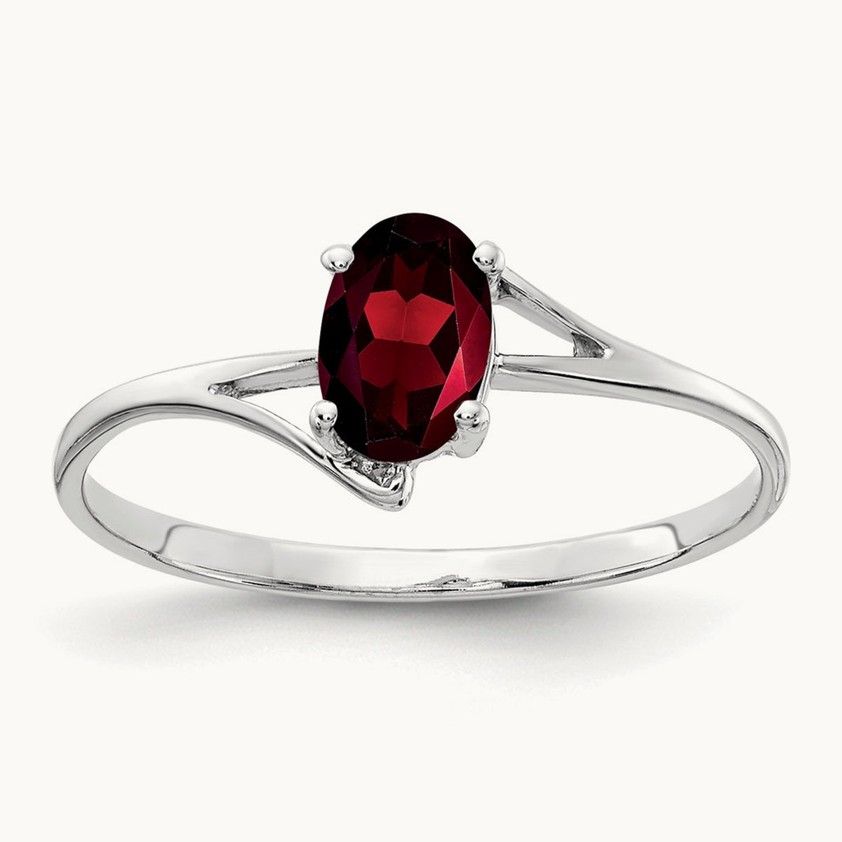 6x4mm Oval Garnet ring, 14K White Gold