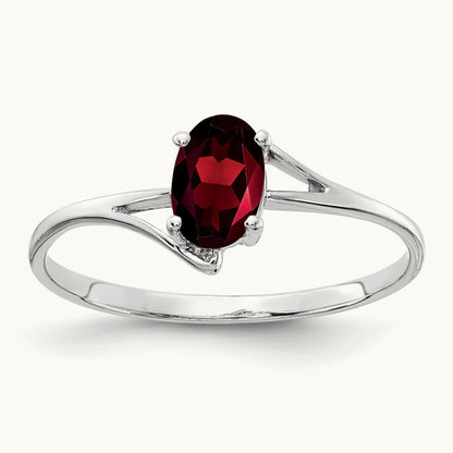 6x4mm Oval Garnet ring, 14K White Gold