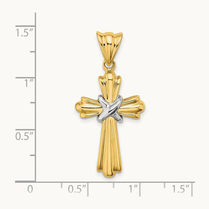 Polished Cross X Center Design Charm, 14K Two-tone