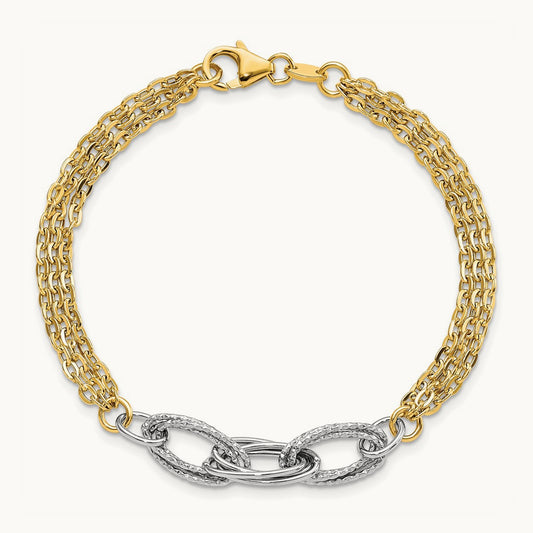 D/C & Polished 7.5in Fancy Link Bracelet, 14K Two-tone