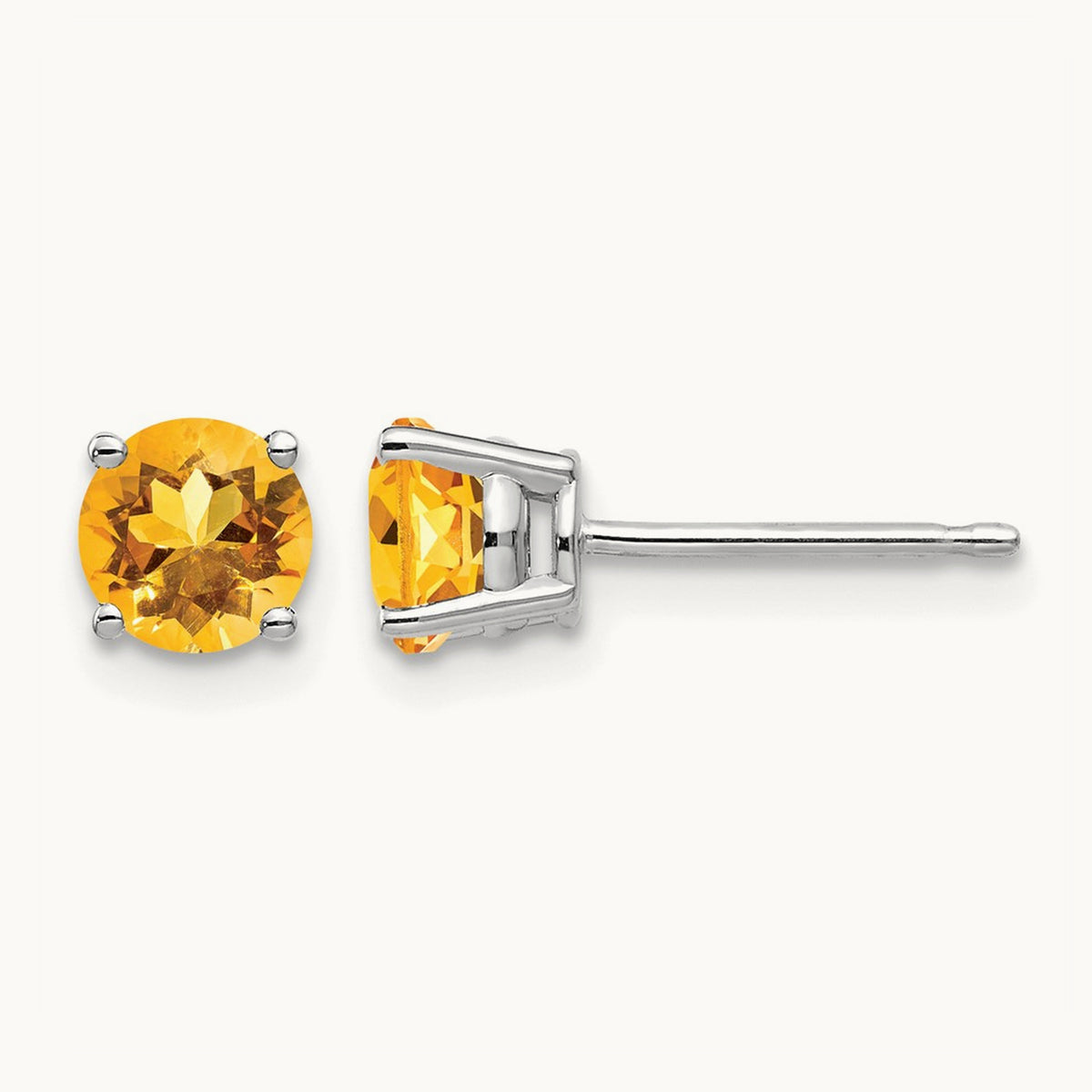 Citrine Earrings, 5mm, 14K White Gold