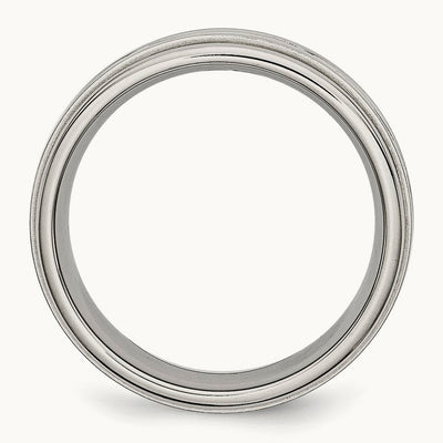 Polished/Brushed Criss-cross Design Ridged Edge Band, 7mm, Stainless Steel