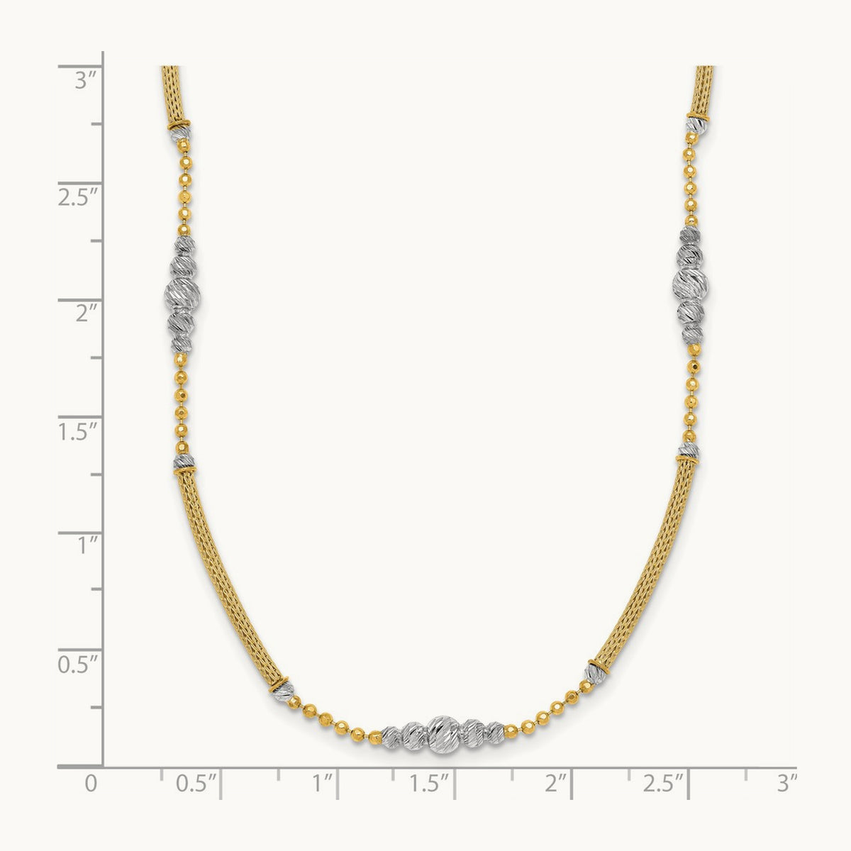 Woven Bars and D/C Beads Necklace, 14K Two-tone