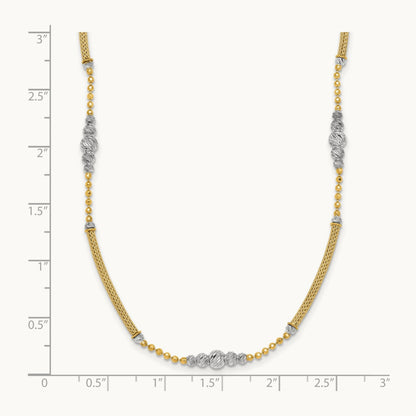 Woven Bars and D/C Beads Necklace, 14K Two-tone