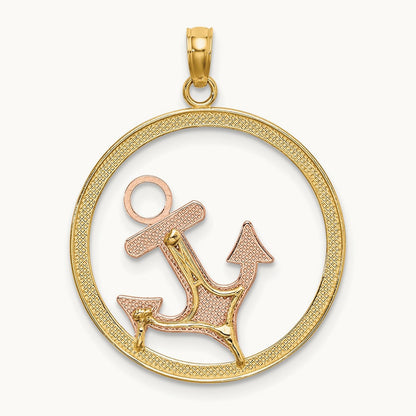 w/White Rhodium Anchor In Circle Charm, 14K Two-tone