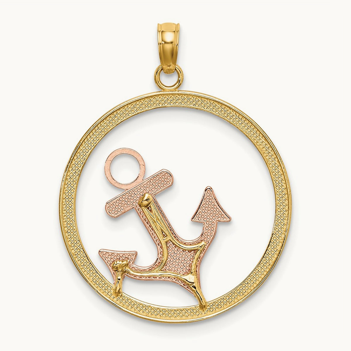 w/White Rhodium Anchor In Circle Charm, 14K Two-tone