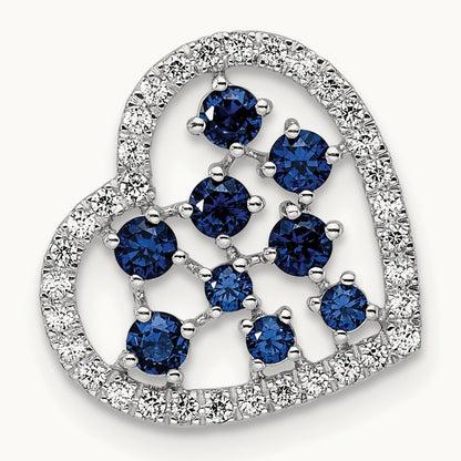Polished Diamond and Sapphire Heart Chain Slide, 14K White Gold