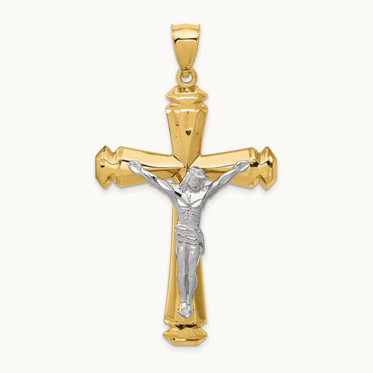 Polished Two-tone Crucifix Pendant, 14K