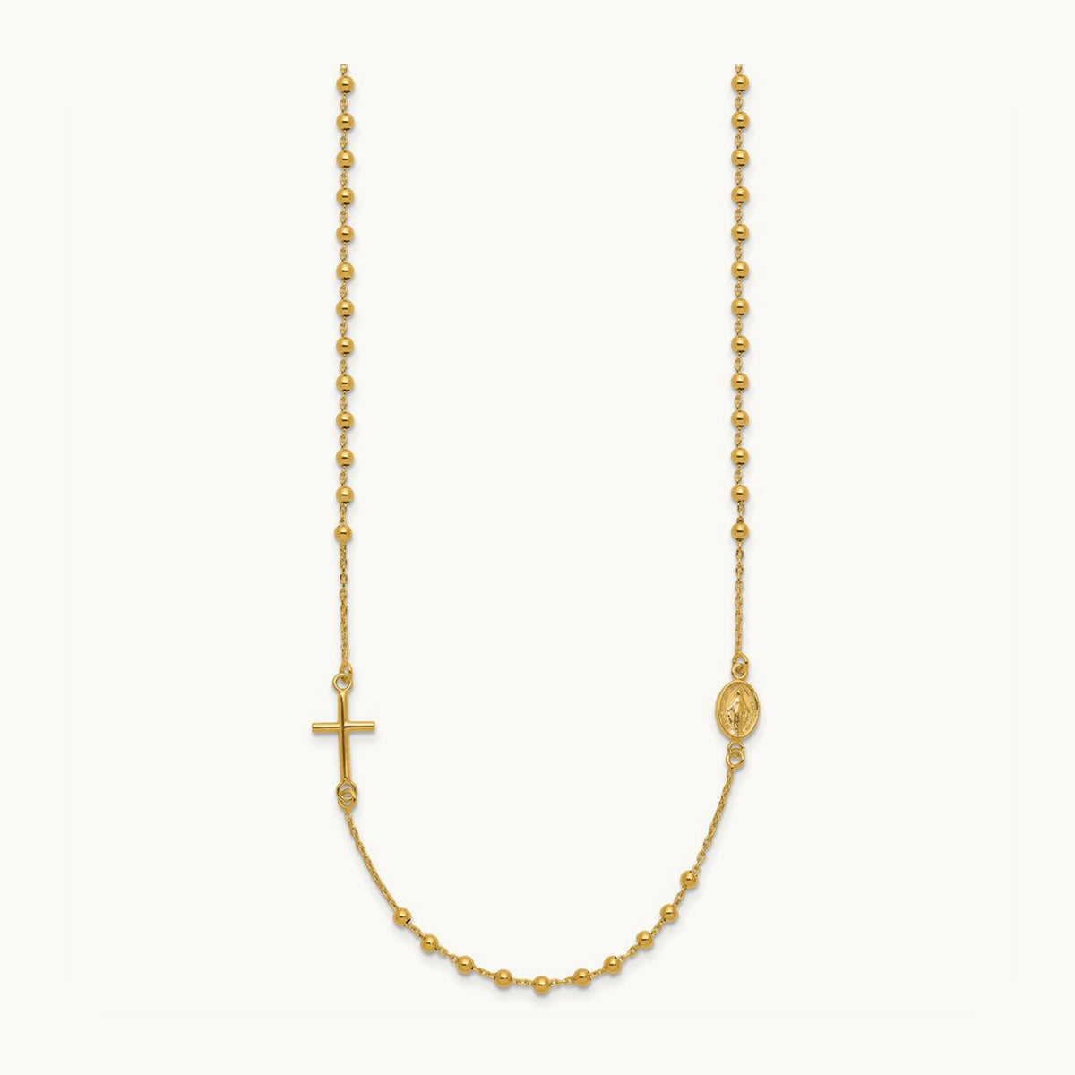 Polished Cross Rosary 16 inch Necklace, 14K