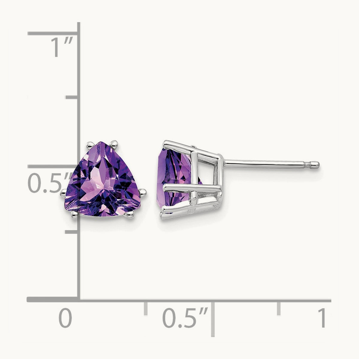 Trillion Amethyst Earrings, 7mm, 14K White Gold