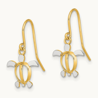 Sea Turtle Dangle Earrings with rhodium — 20mm