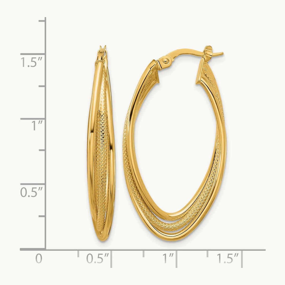 Polished and Textured Triple Oval Twist Hoop Earrings, 10K — Leslie's