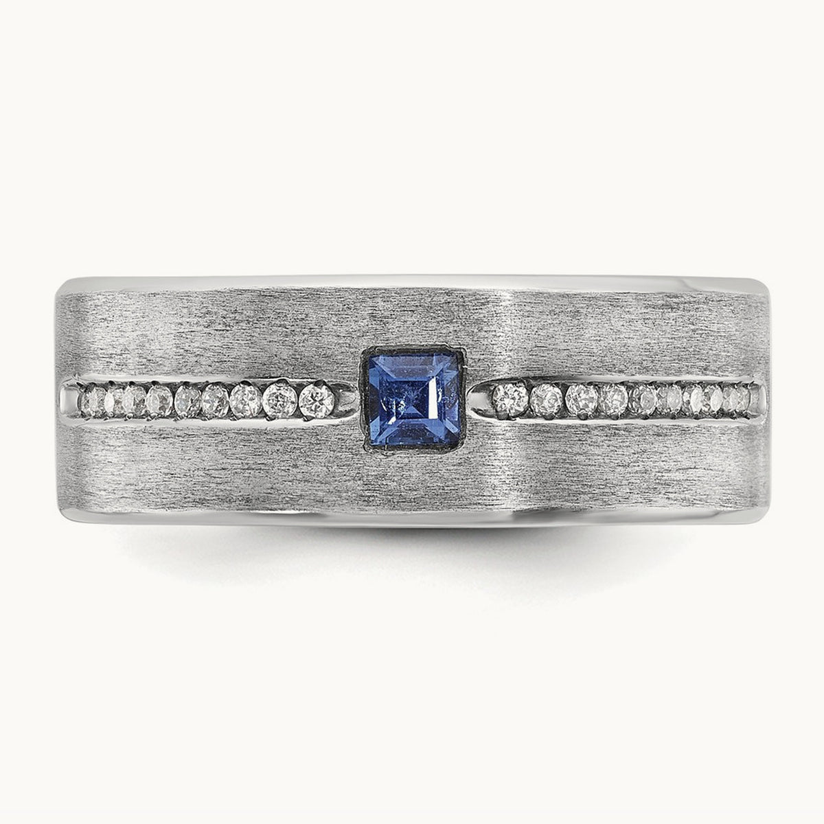 IBGoodman Men's Satin Cr. Sapphire Diamond Complete Ring, 14K White Gold