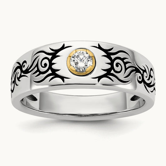 14ktt Antiqued IB Goodman Flame Mens Complete 1/5ct Diamond Ring