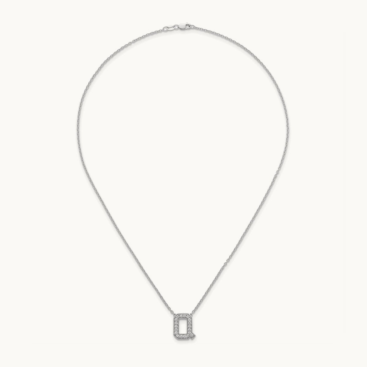 Initial Necklace — 14K White Gold, Q, 3/8 ct
