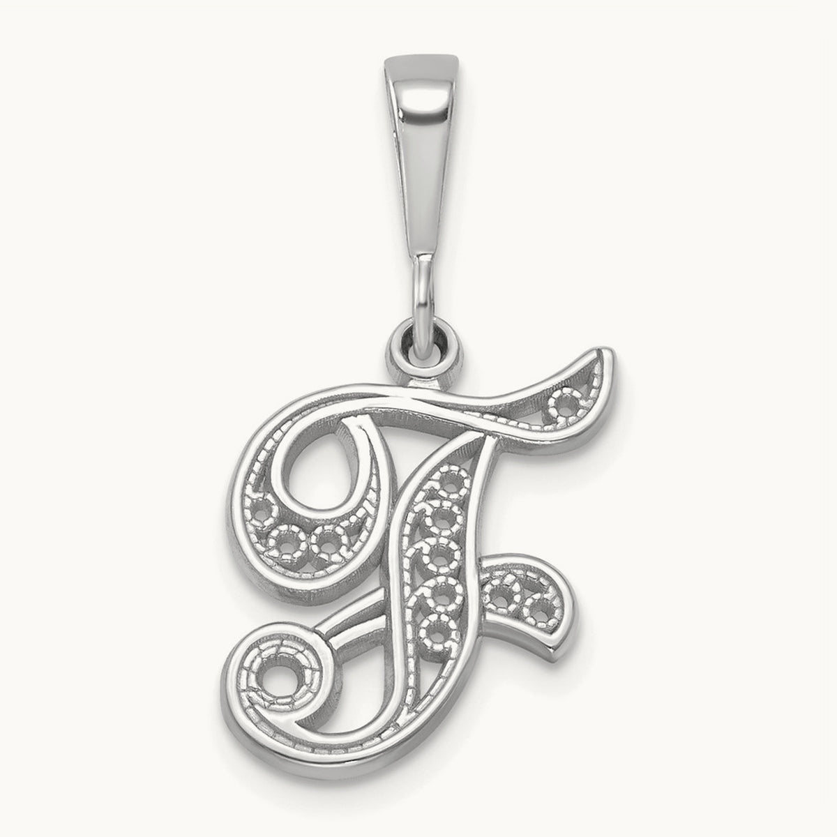 Solid Polished Script Filigree Initial Pendant — F