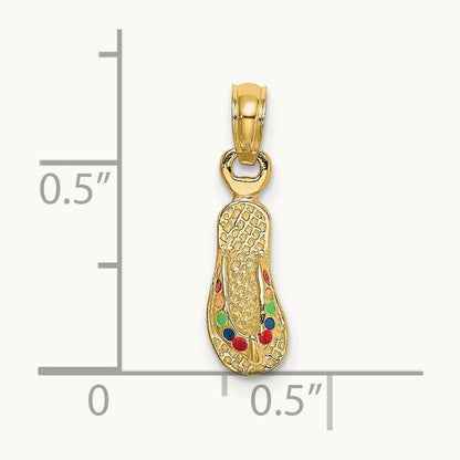 3D W/ Multi-Color Enamel Single Flip-Flop Charm, 14K
