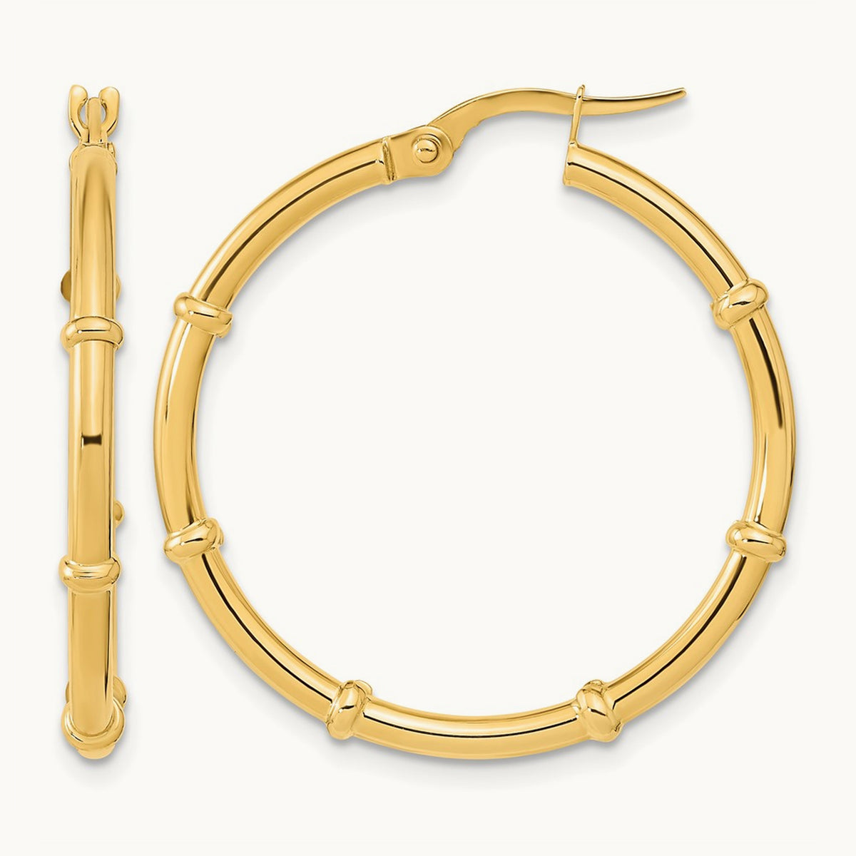 Polished Fancy Hoop Earrings — 14K Yellow Gold, 28.75mm
