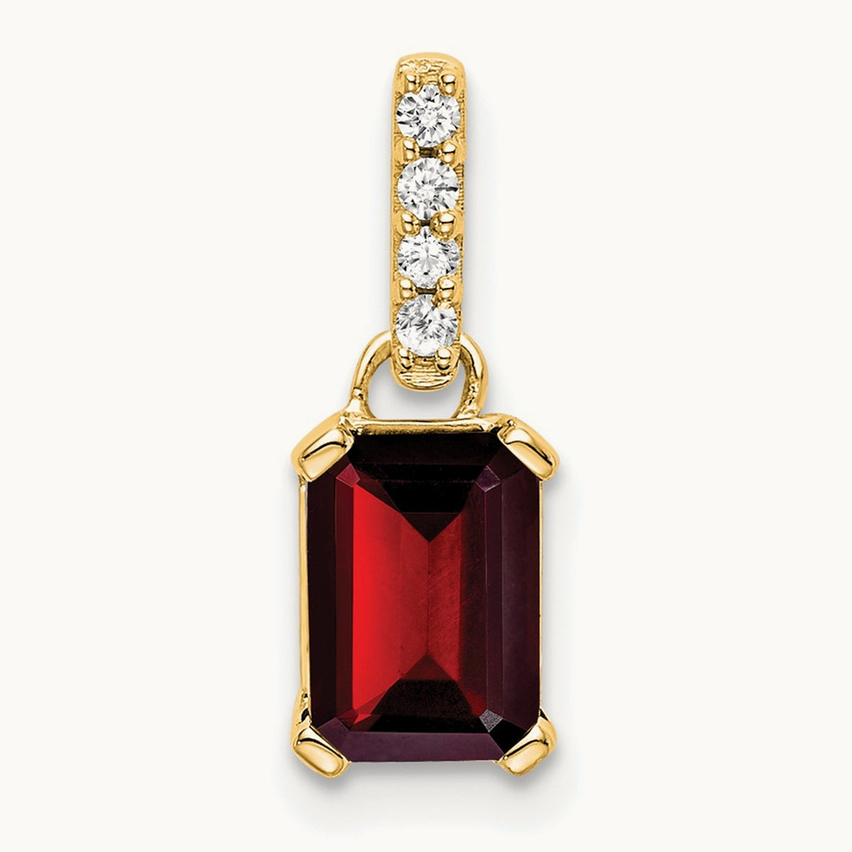 Garnet and Diamond Pendant — 14K Yellow Gold