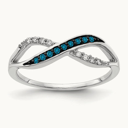 w/ Blue and White Diamond Crisscross Ring, 14K White Gold