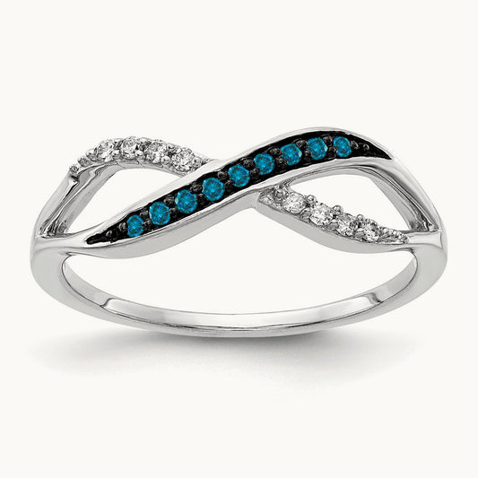 w/ Blue and White Diamond Crisscross Ring, 14K White Gold