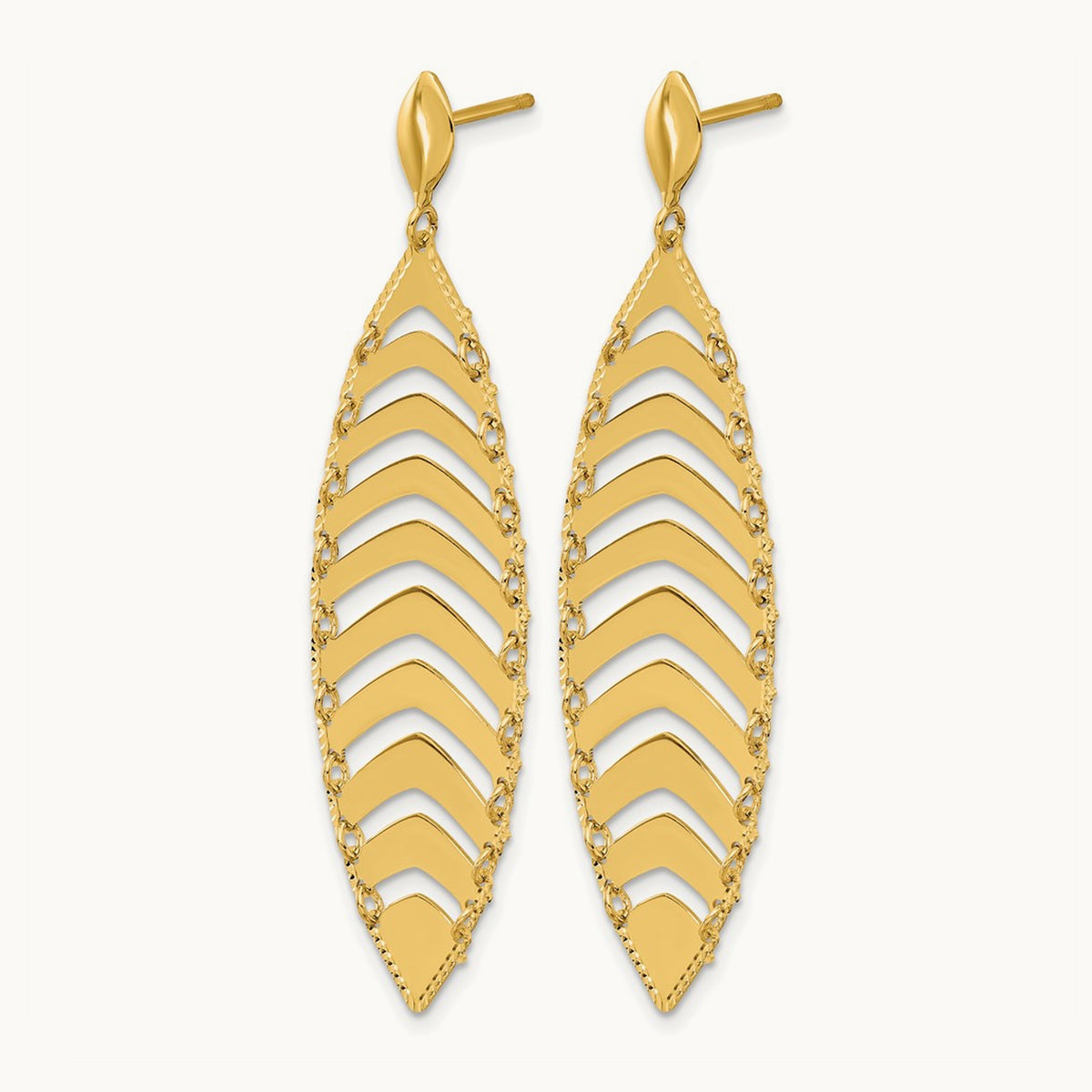 Polished D/C Post Dangle Leaf Earrings, 14K — Leslie's