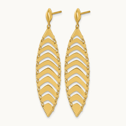 Polished D/C Post Dangle Leaf Earrings, 14K — Leslie's