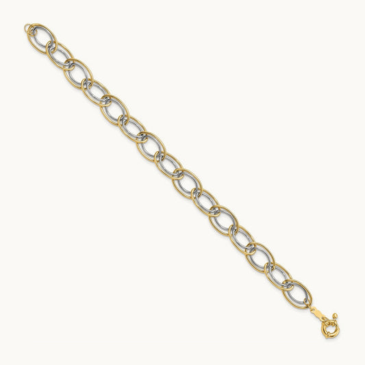 Fancy Oval Link Bracelet, 14K Two Tone