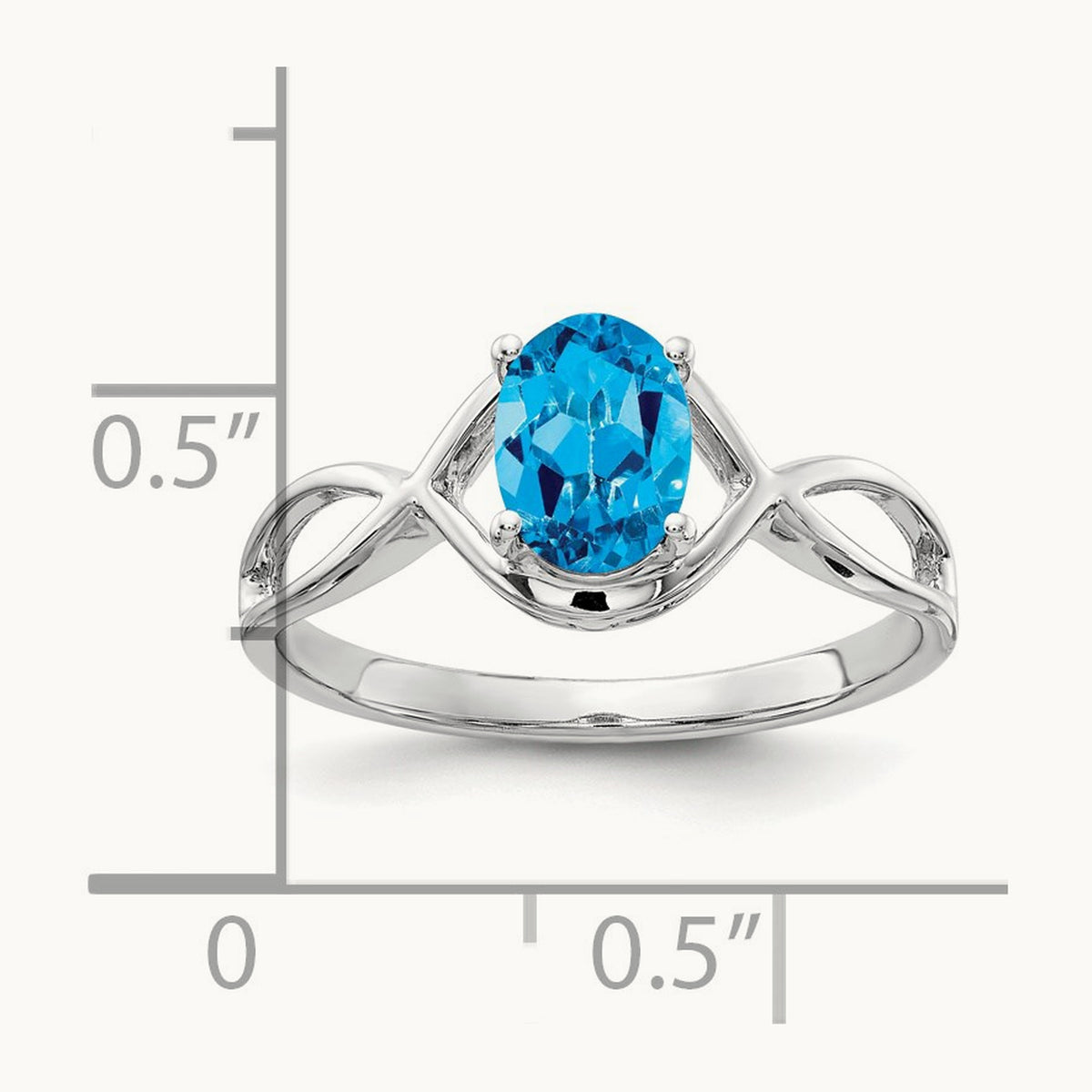 7x5mm Oval Blue Topaz Ring, 14K White Gold