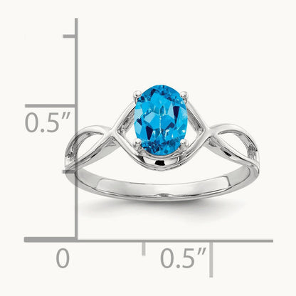 7x5mm Oval Blue Topaz Ring, 14K White Gold