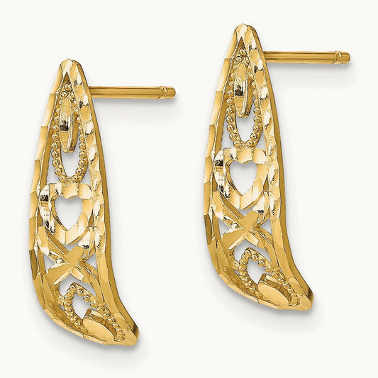 D/C Heart and X Mini Post Earrings, 14K