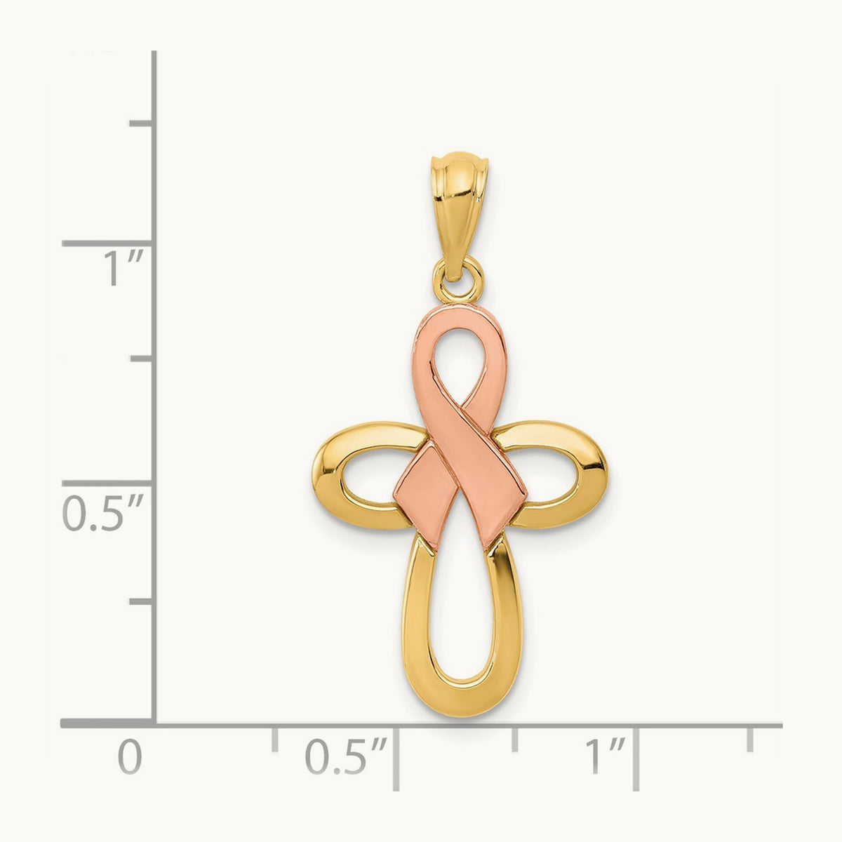 Polished Ribbon Cross Pendant — 14K Two-Tone Gold