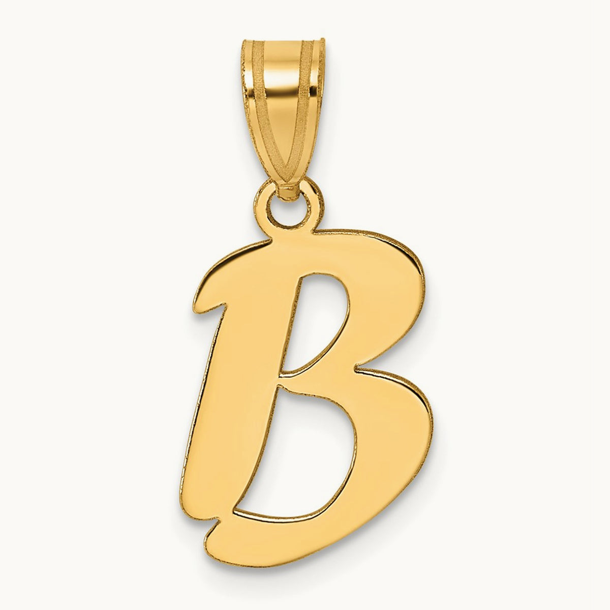 Polished Script Initial Pendant — 14K Yellow Gold, B