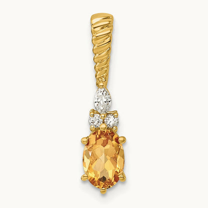 Polished Diamond and Citrine Twisted Chain Slide — 14K Yellow Gold