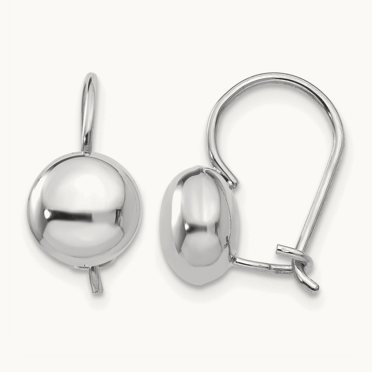 Polished Button Kidney Wire Earrings — 14K White Gold, 8mm