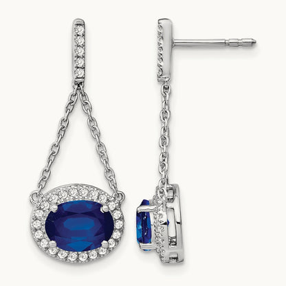 Oval Created Sapphire and Diamond Dangle Earrings — photo set