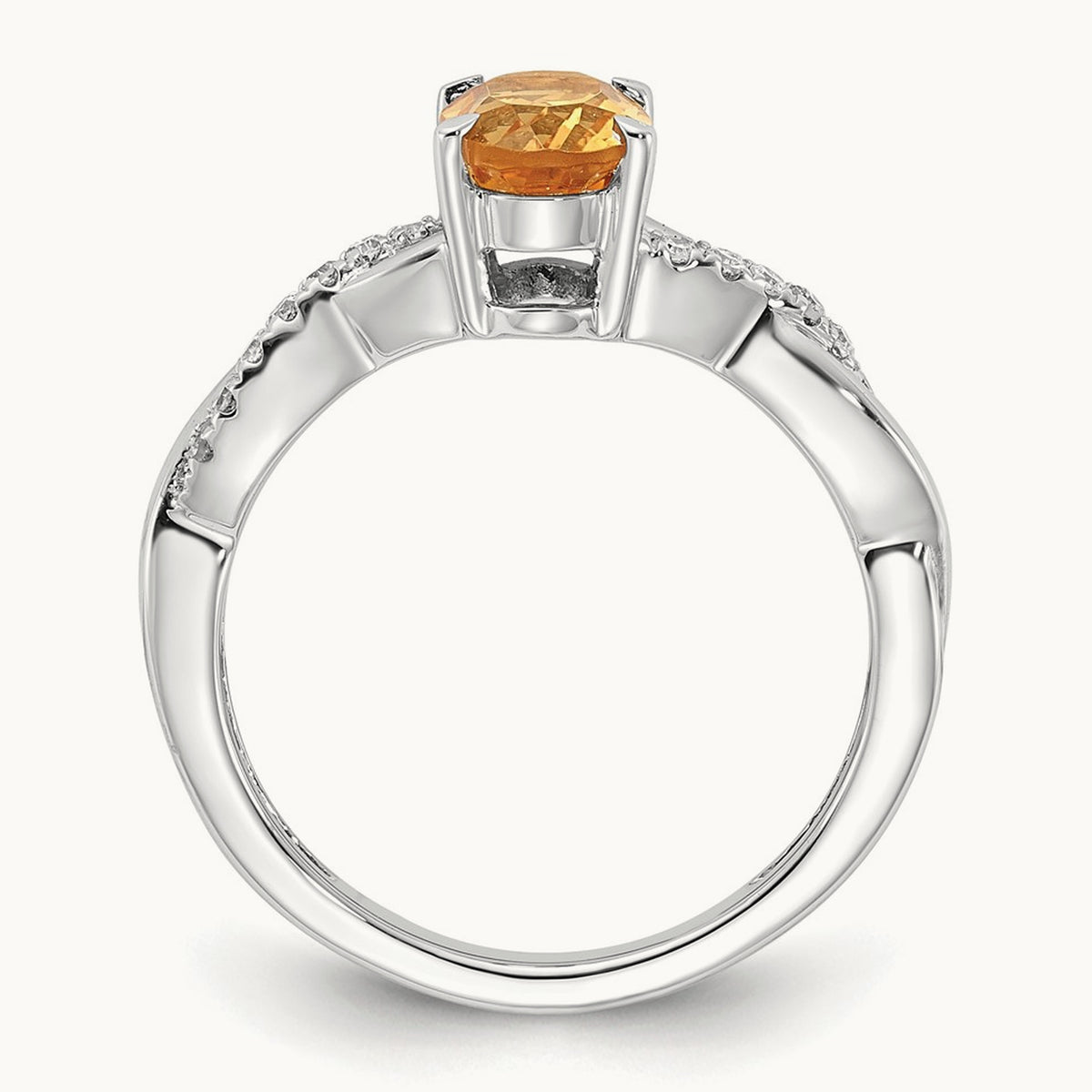 Oval Citrine and Diamond Ring — 14K White Gold, 0.084 ct, 7