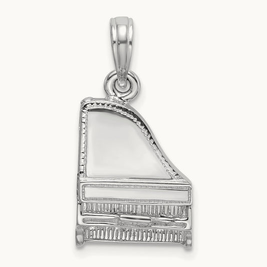 3-D Top Opens Grand Piano Charm, 14K White Gold